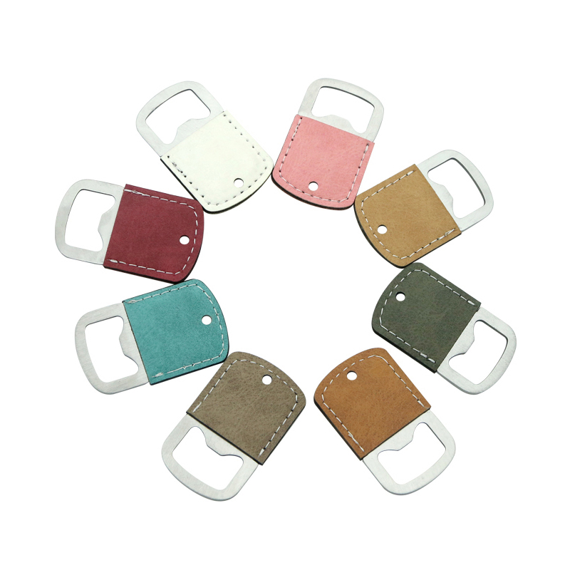 Porte-clés ouvre-bouteille en similicuir en acier inoxydable par sublimation