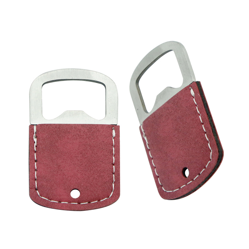 Porte-clés ouvre-bouteille en similicuir en acier inoxydable par sublimation