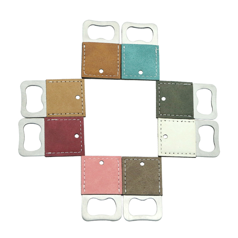 Ouvre-bouteille en forme de carte de crédit en acier inoxydable en similicuir par sublimation