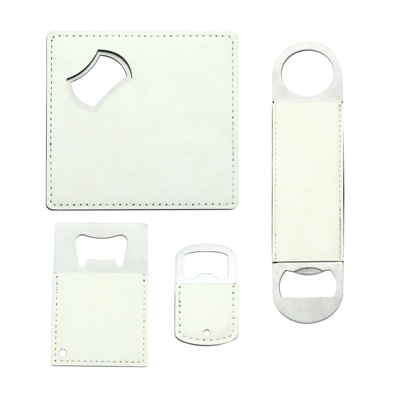 Ouvre-bouteille en forme de carte de crédit en acier inoxydable en similicuir par sublimation
