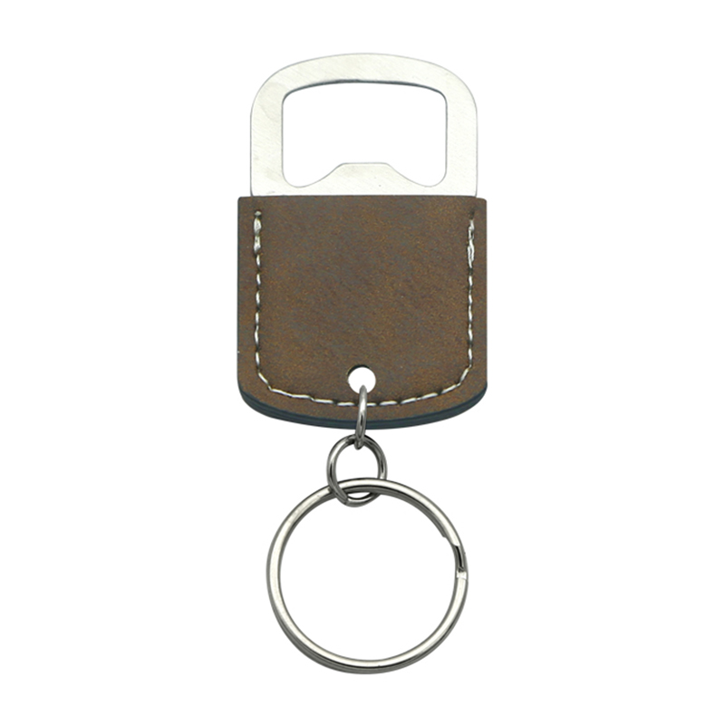 Porte-clés ouvre-bouteille ovale en similicuir laserable