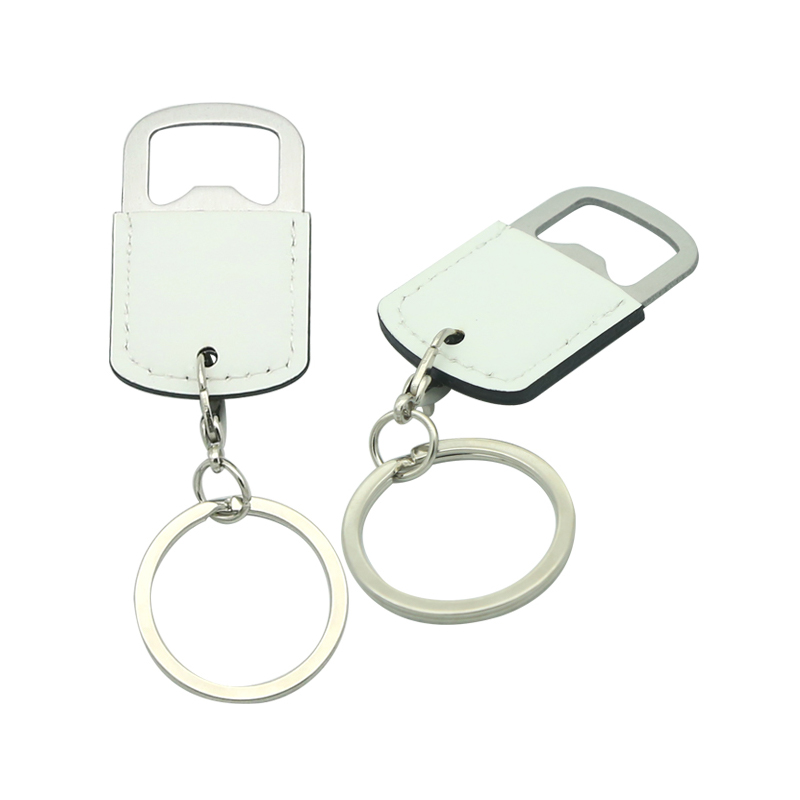 Porte-clés ouvre-bouteille en similicuir en acier inoxydable par sublimation