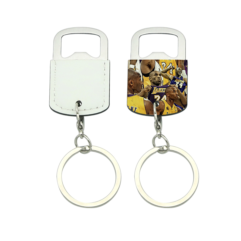 Porte-clés ouvre-bouteille en similicuir en acier inoxydable par sublimation